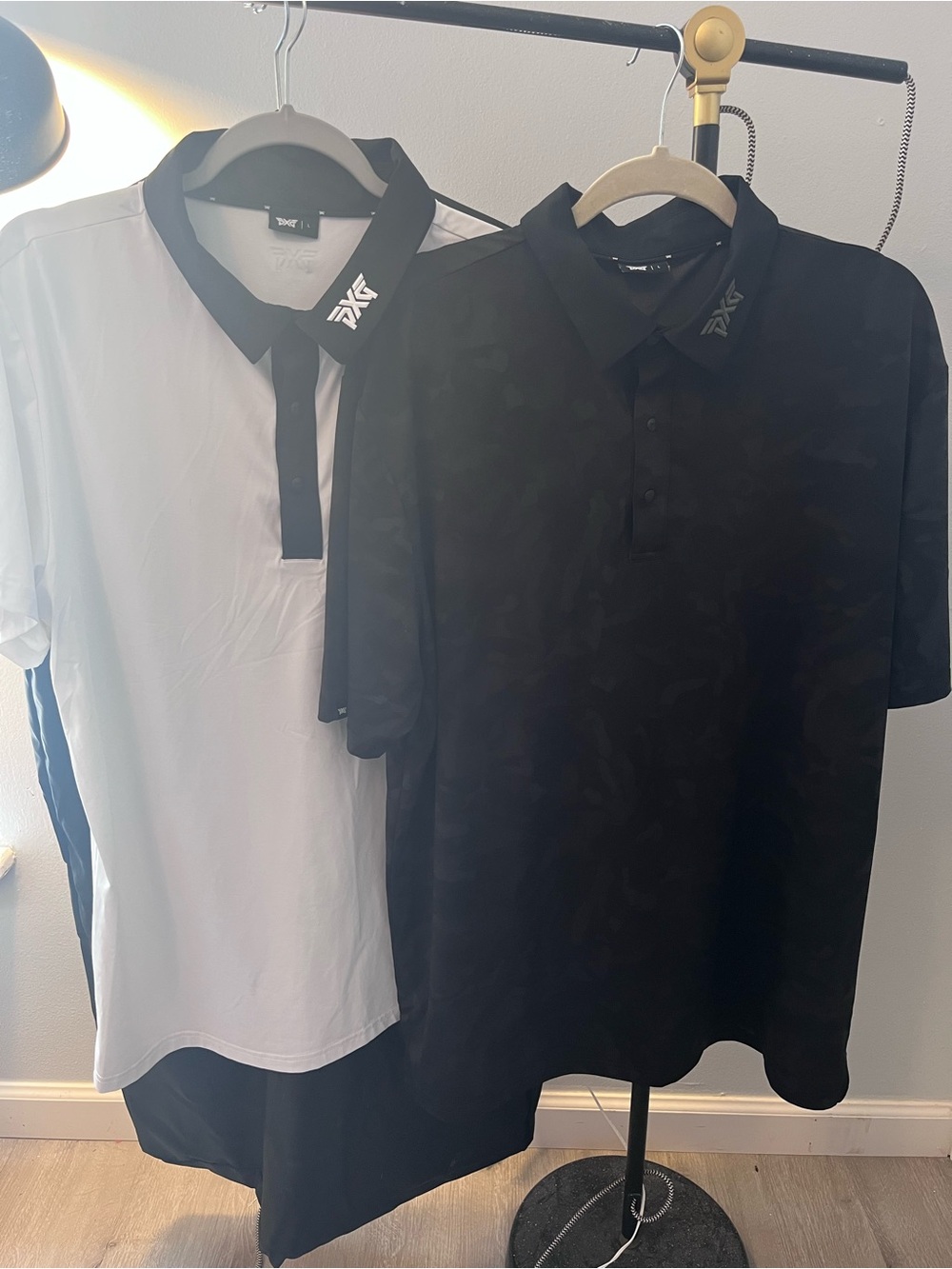 PXG Men’s Polo Duo — Black and White Contrast Collared Shirts